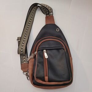 Bostanten Sling Bag Women Black Brown Vegan Leather Guitar Strap BDOG113